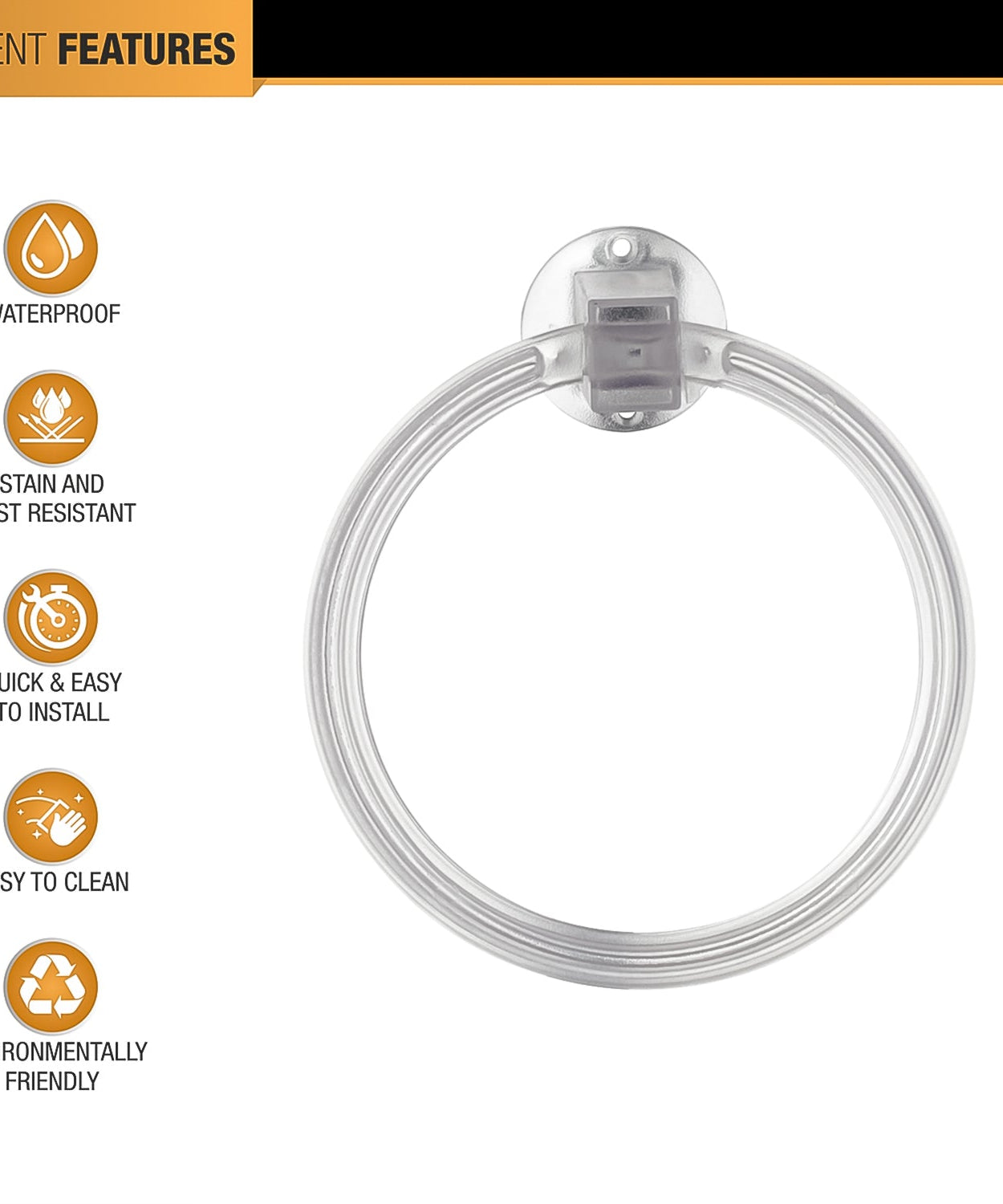 Unbreakable ABS Round Towel Ring Wall Mounted Stand / Holder (1 Pc)