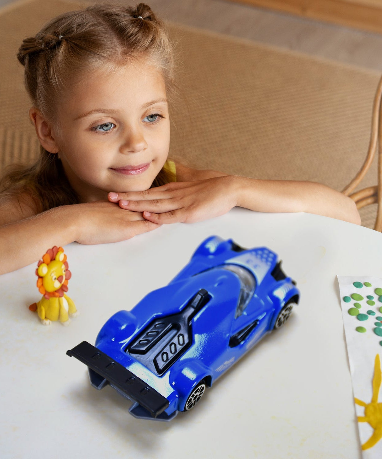 Die-cast race car toy, metal, front view