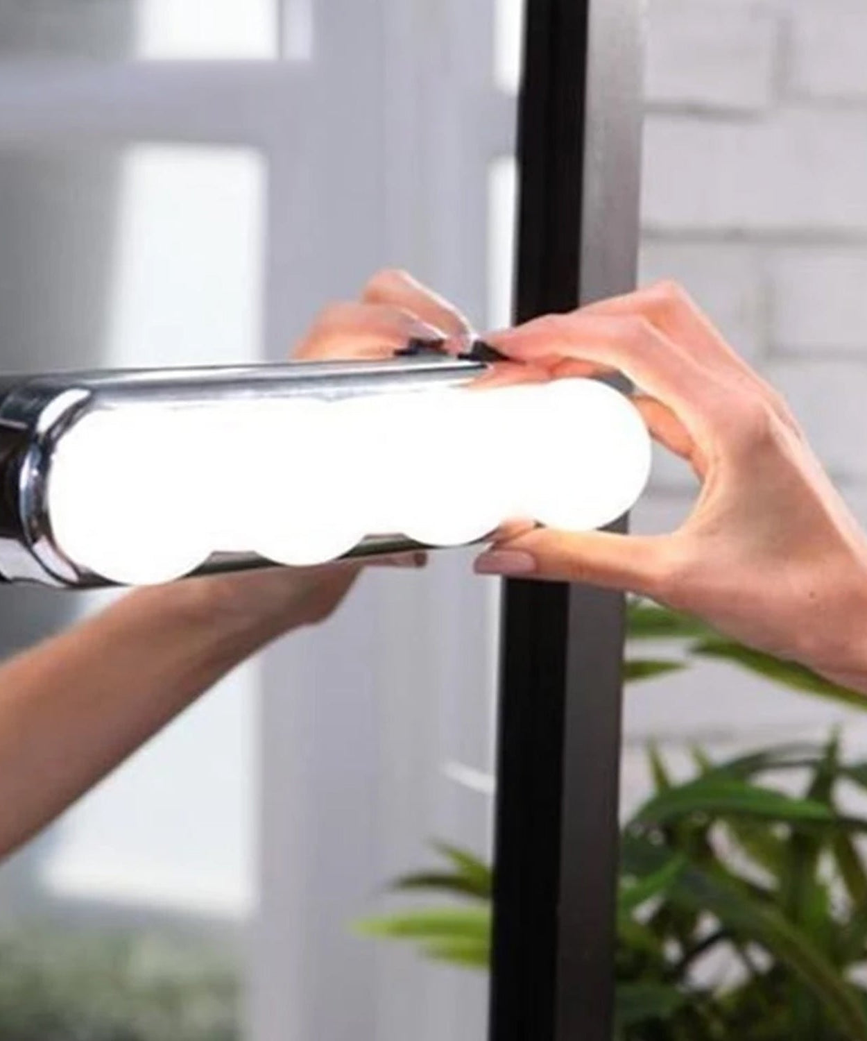 Side view of bright LED makeup mirror