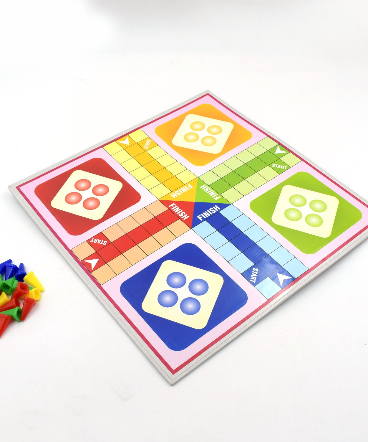 Two-mode board game for families, includes Ludo and ladder games for 2 to 4 players