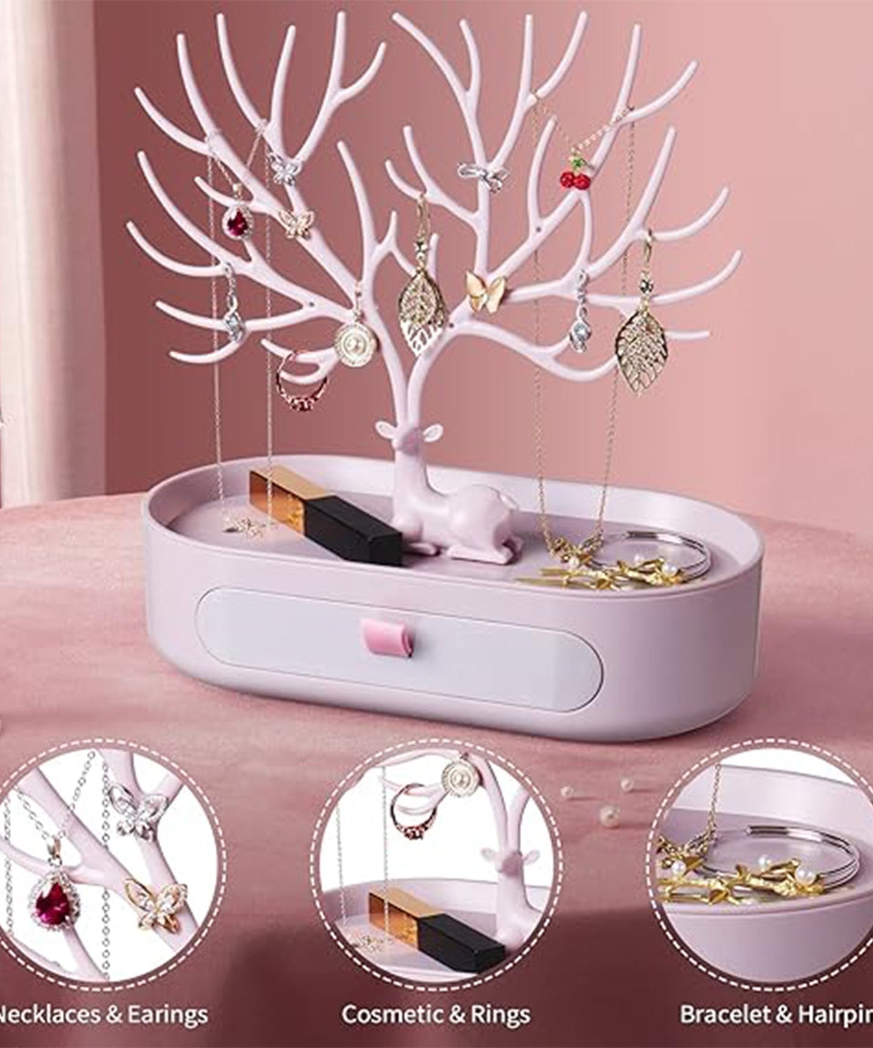 Plastic Jeweller Organizer Earring Holder and Necklace Rack With Drawer (1 Pc)