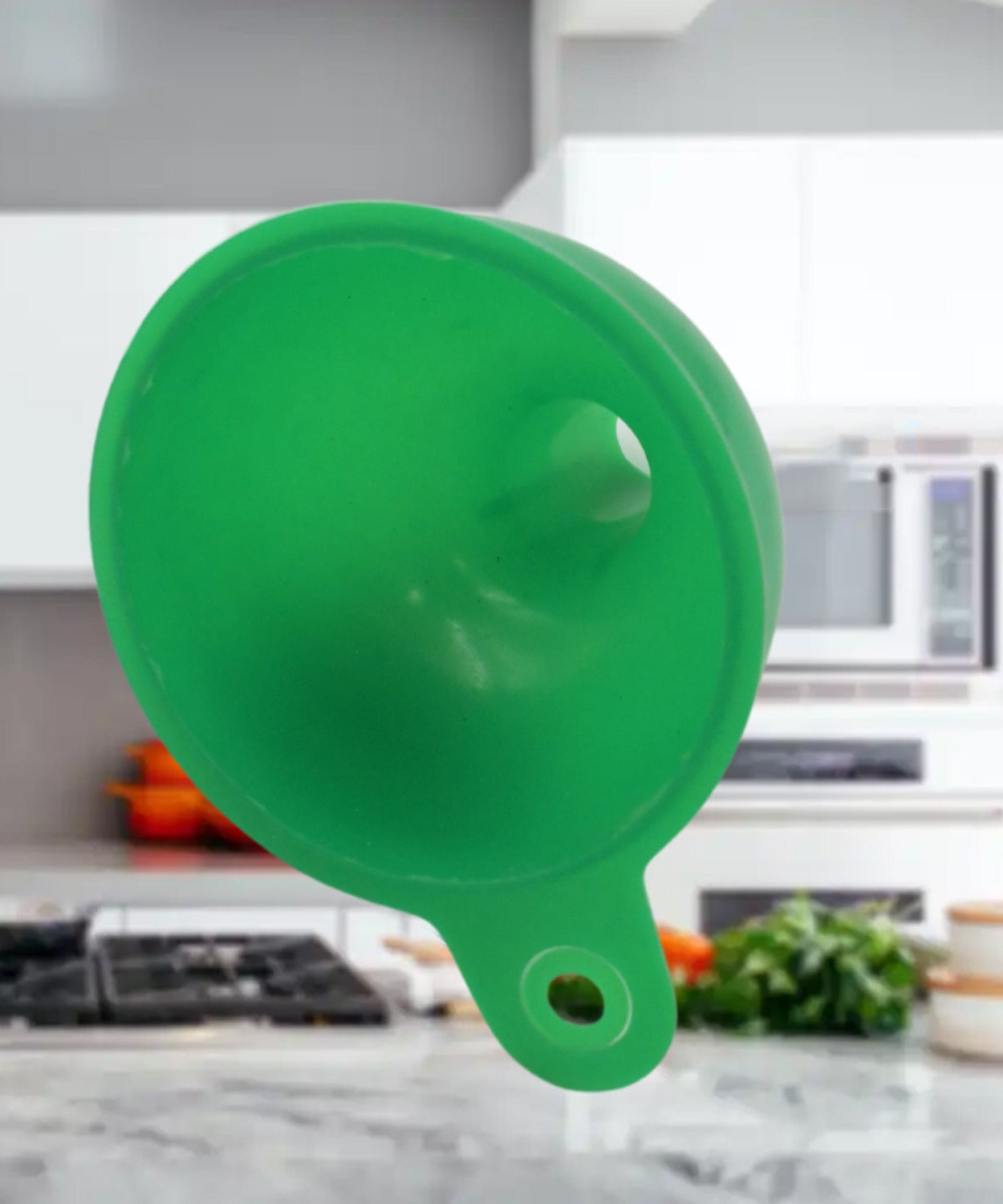 Funnel for pouring oil, sauce, water, and small grains with silicone material