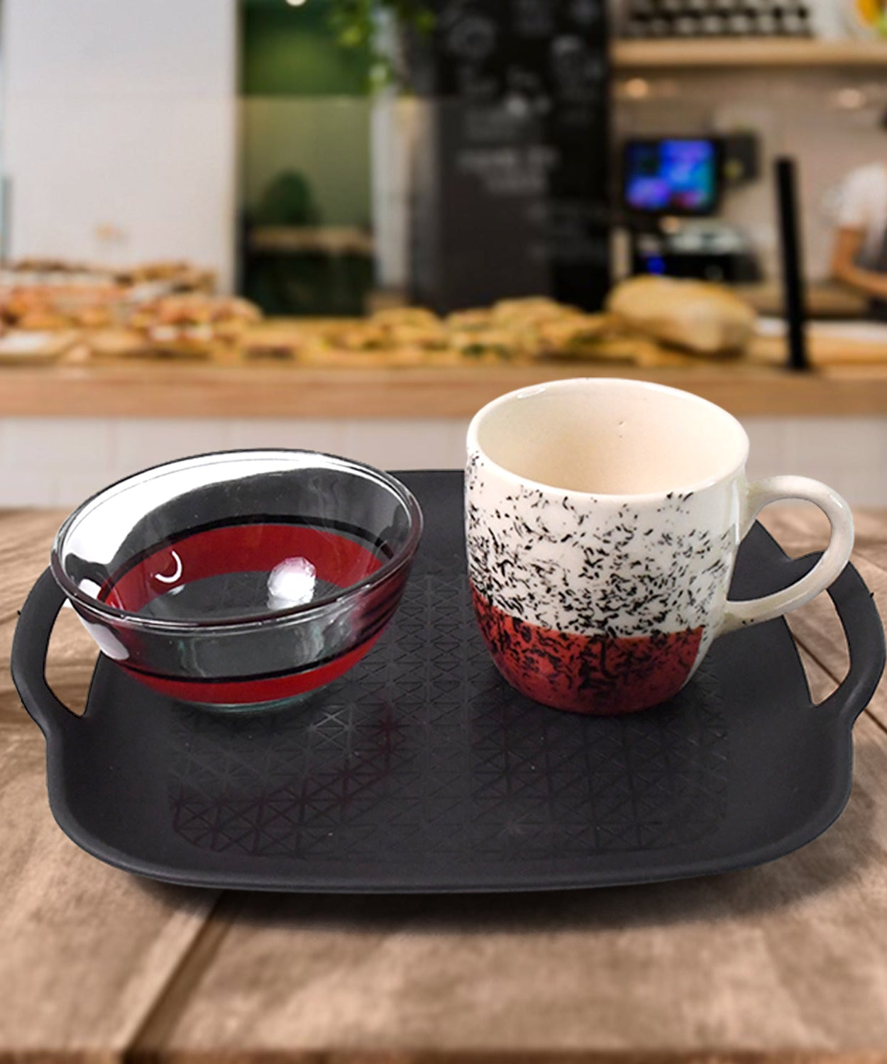 Healthy Choice Set Of 4pc Ceramic Cup And 4pc Glass Bowl With Plastic Plate (9 Pcs Set)