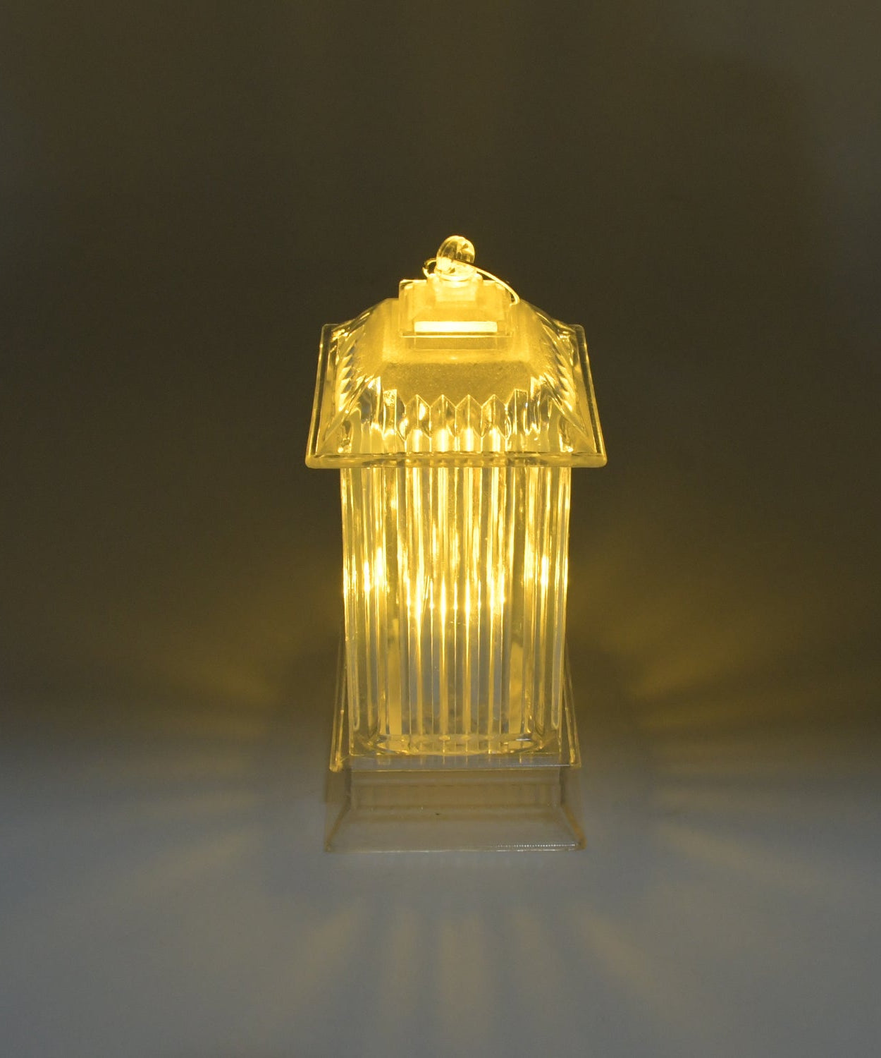 Lantern-shaped LED light with flickering crystal candle effect