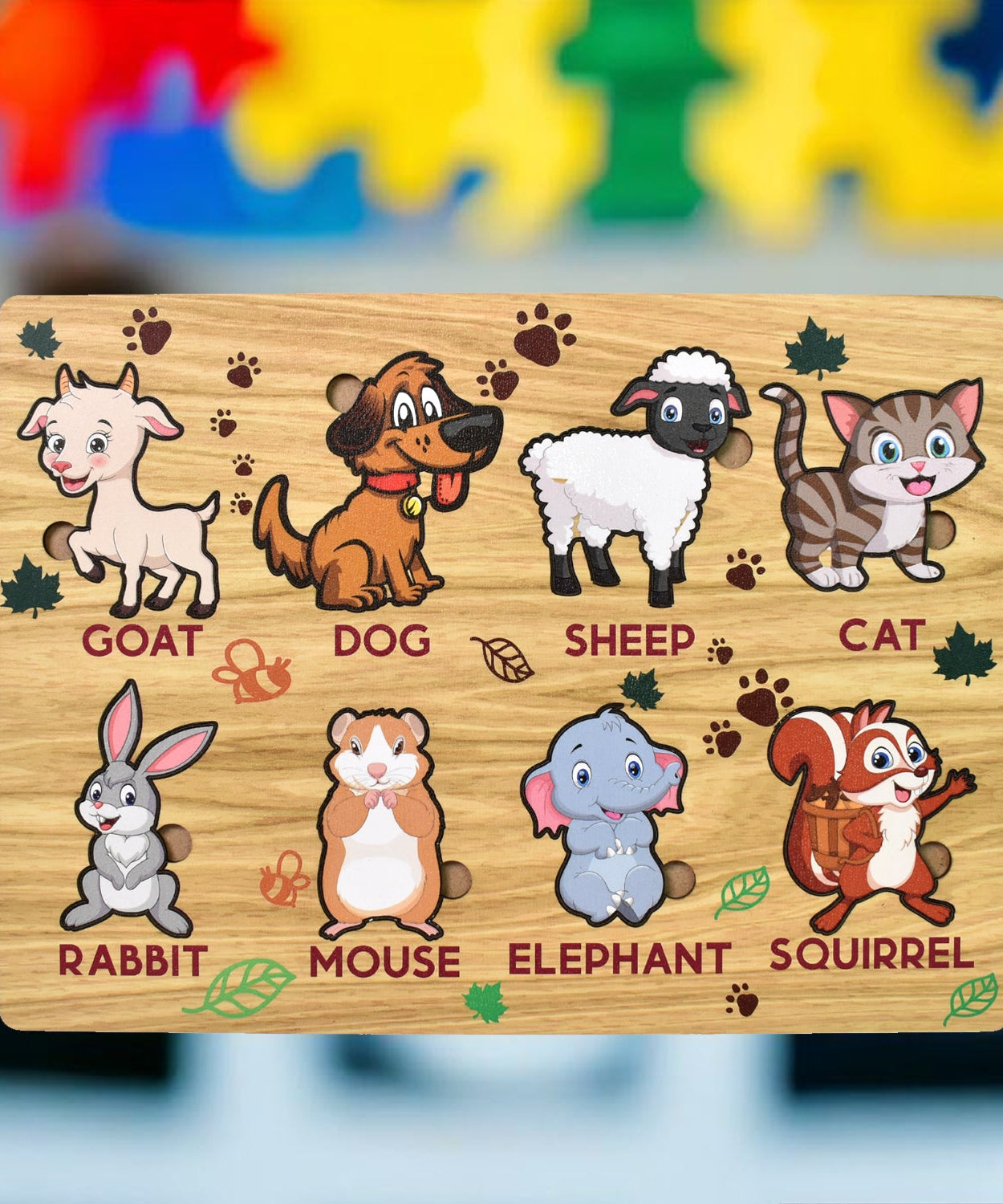 Wooden Animal Puzzle Learning Educational Board (1 Set / 28×20 Cm)