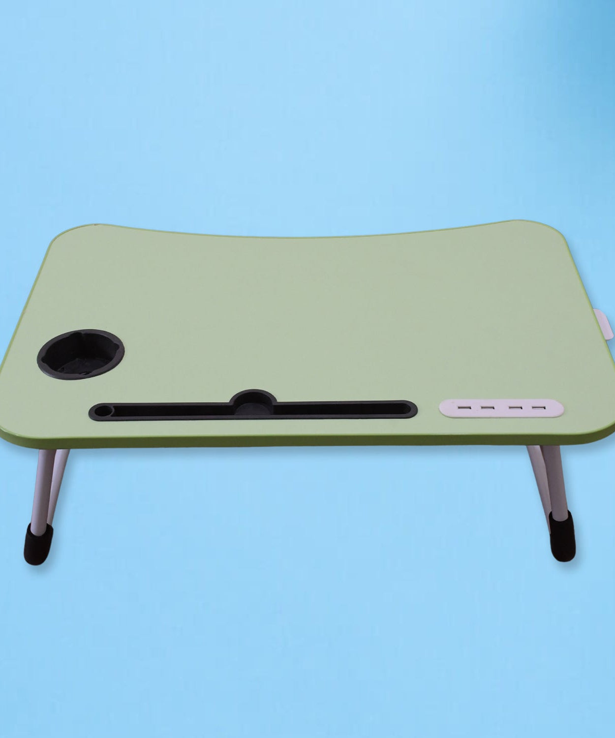 MultiPurpose Study Table Foldable Portable Notebook Bed Lap Desk Tray Stand Reading Holder with Coffee Cup Slot, Drawer, Fan, USB Cable & Light for Breakfast, Reading & Movie Watching (1 Pc Mix Color)