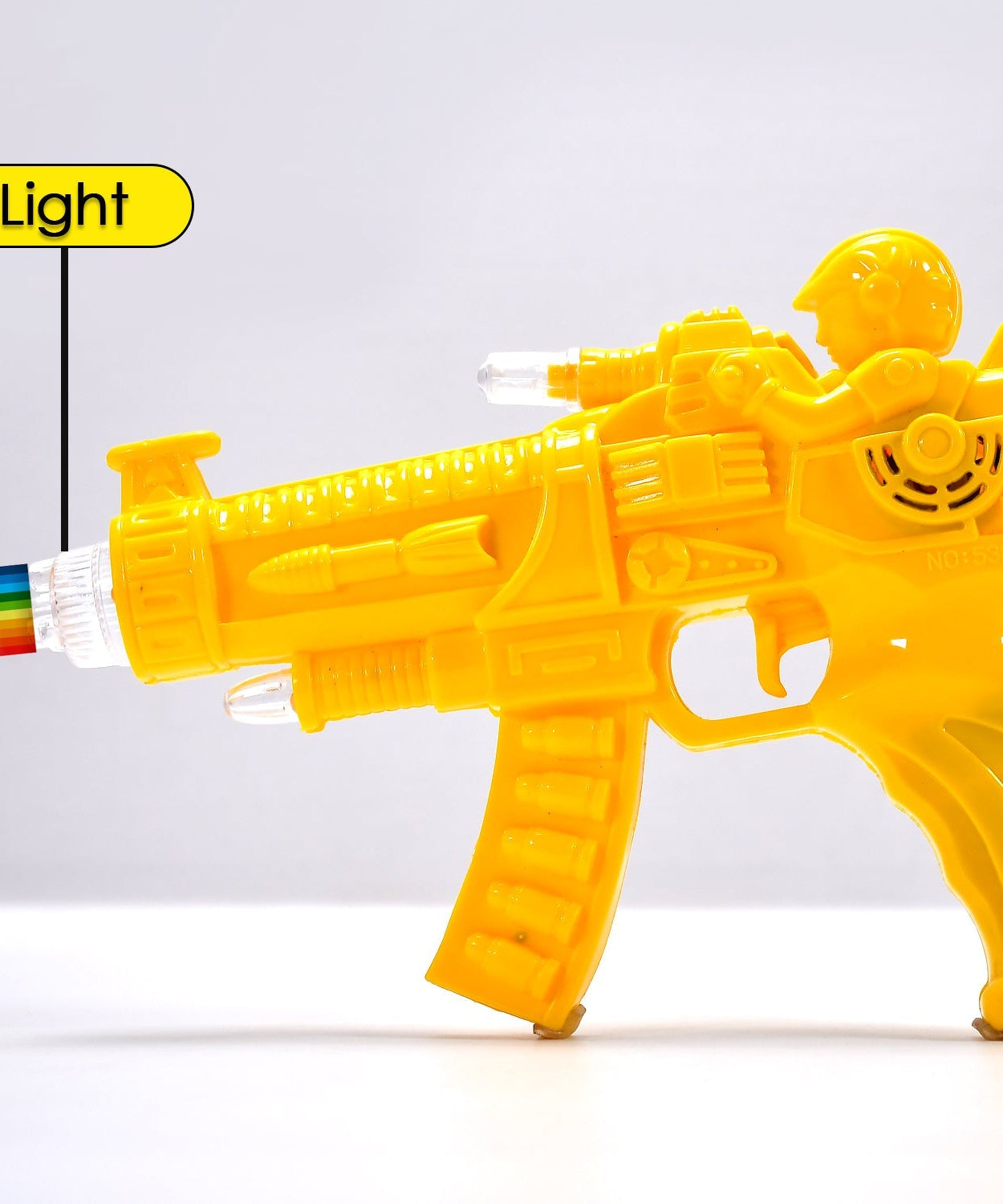 Glow gear gun with rainbow lights, side view