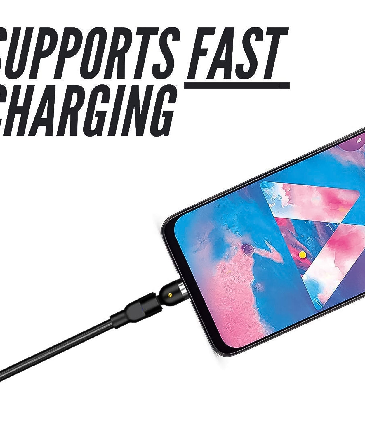 3 in 1 Magnetic USB Charging Cable | USB-c Android and Lightning with Extra Protecting Nylon| Strong Magnetic Cable with Full Rotation Support Fast Charging