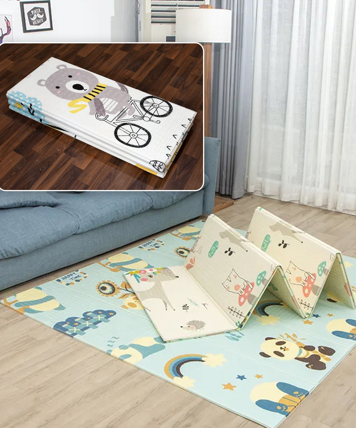 Large foam play mat for babies, reversible and waterproof, 197x176 cm, safe and toxic-free.
