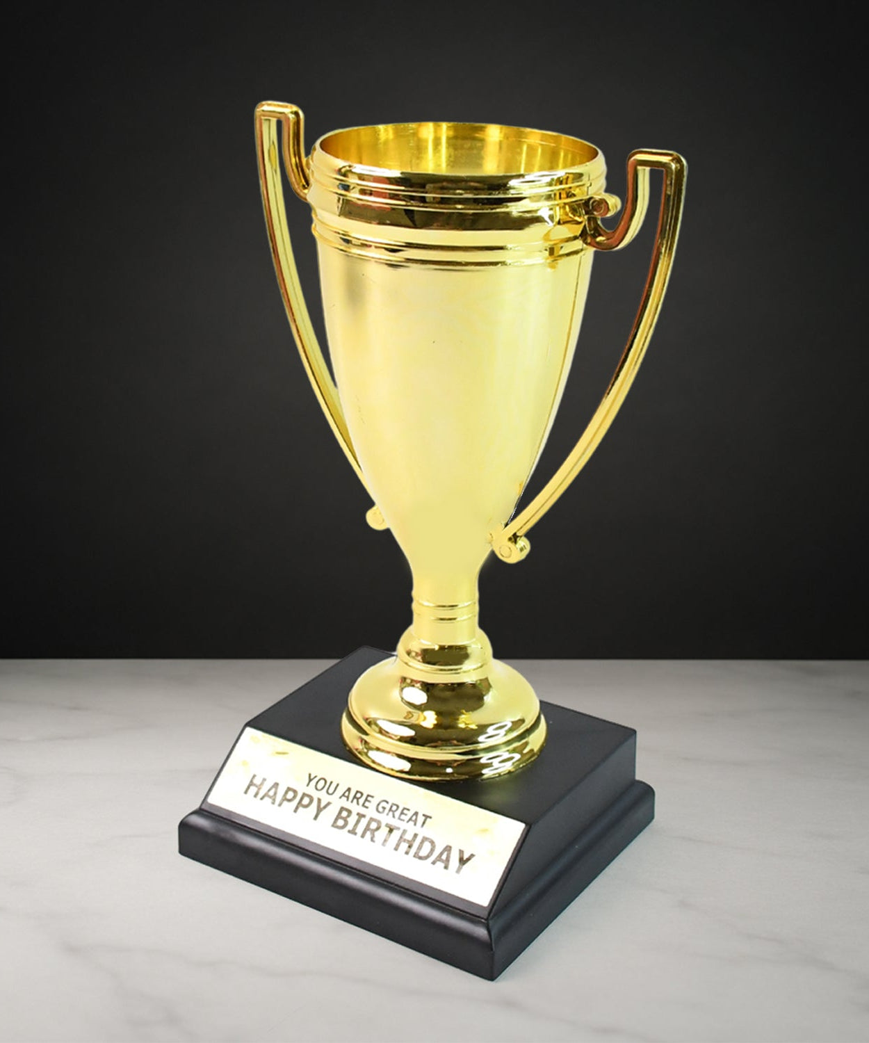 Golden Birthday Trophy – “You Are Great Happy Birthday” Plastic Award with Base