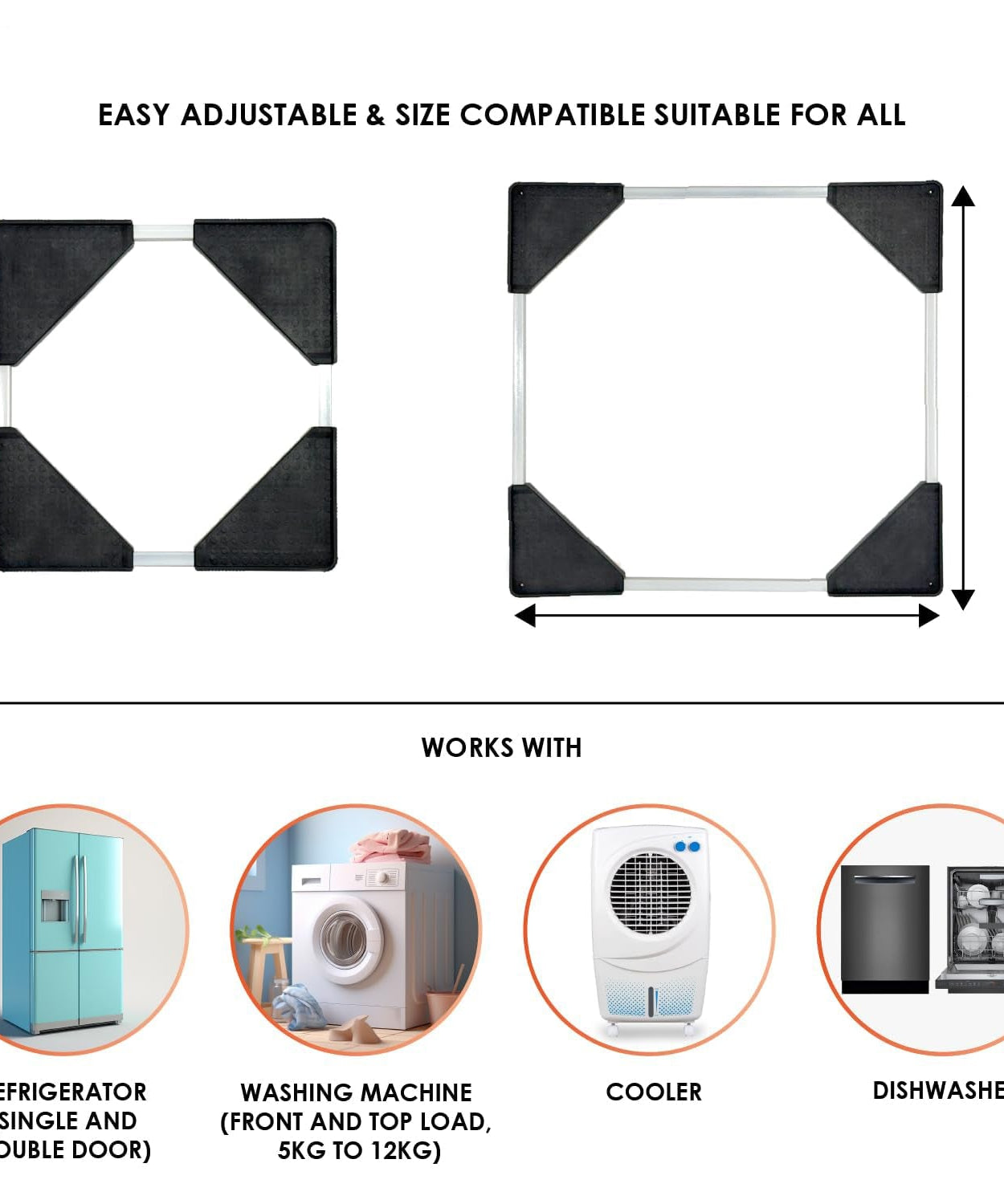 Adjustable Heavy-Duty Fridge and Washing Machine Stand Base Trolley 50x50 cm