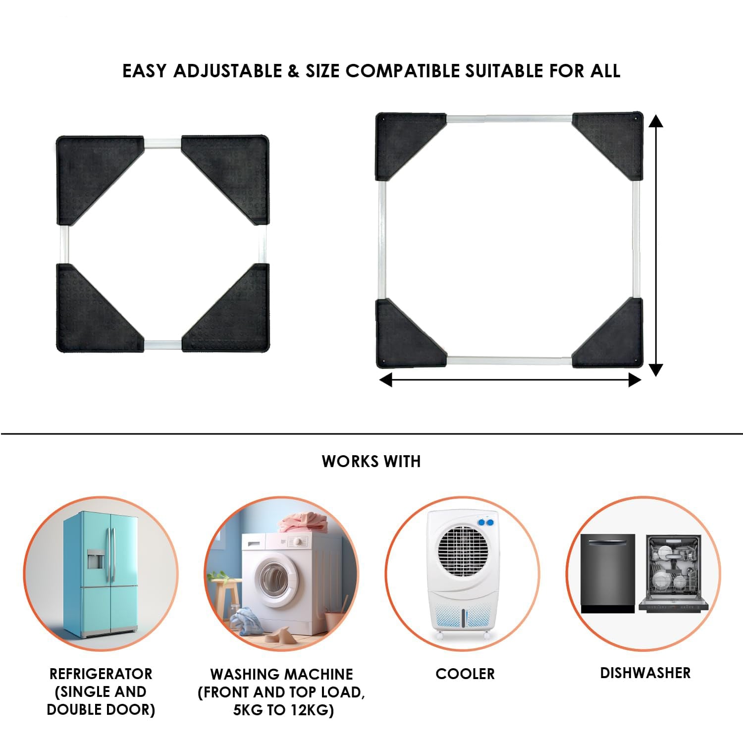 Adjustable Heavy-Duty Fridge and Washing Machine Stand Base Trolley 50x50 cm
