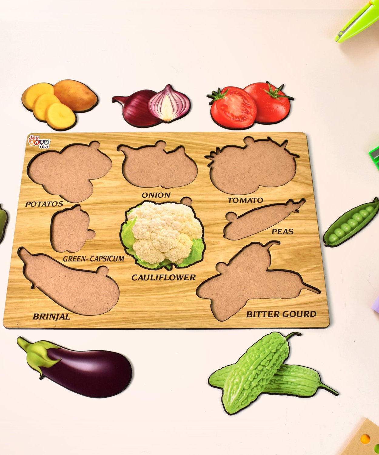 Wooden Vegetable Puzzle Learning Educational Board (1 Set / 28×20 Cm)