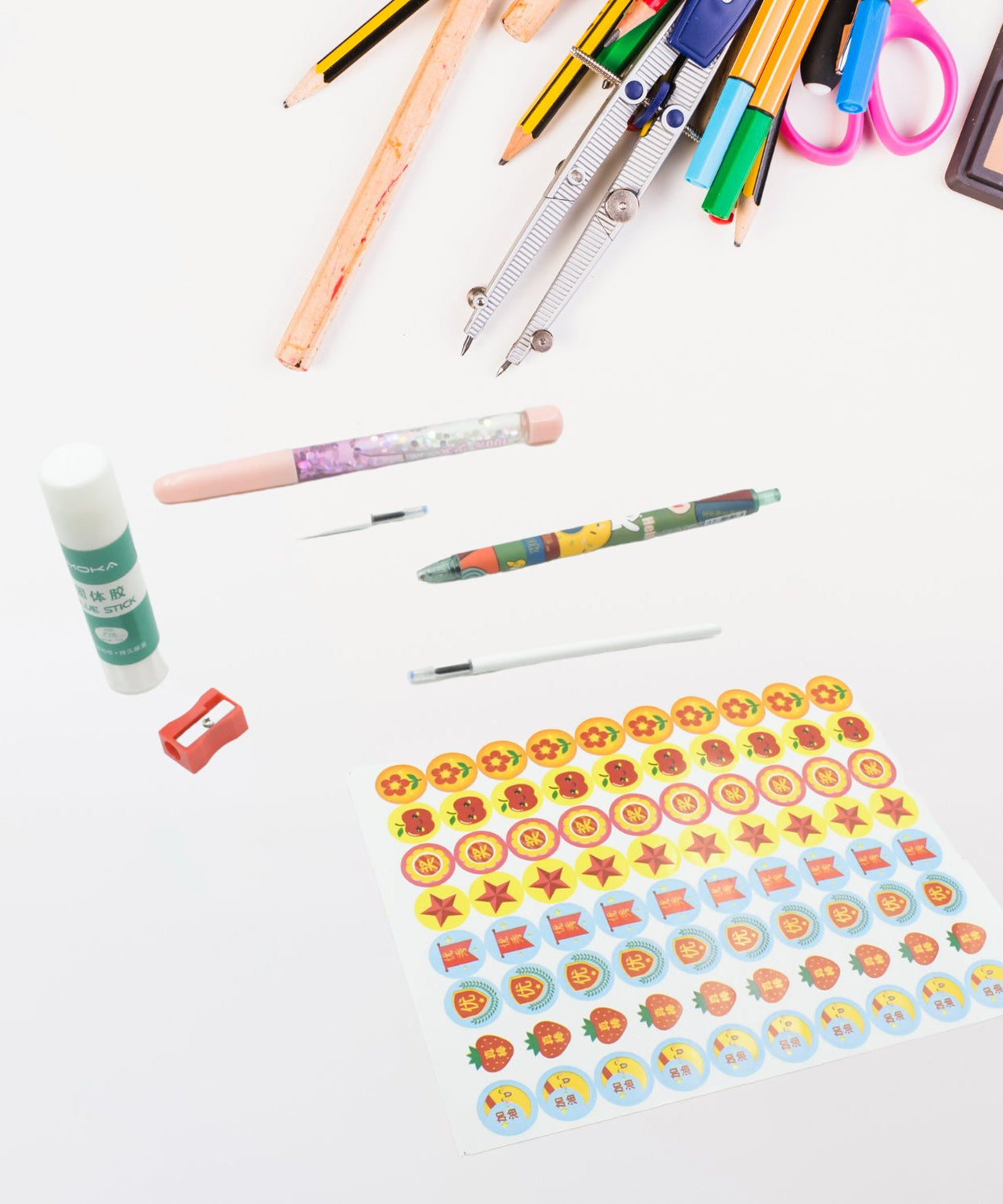 Stationery box with cartoon design, includes pen and eraser