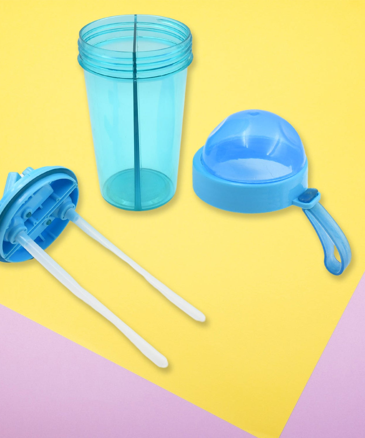2 Drinks in 1 Cup Water Bottle, Stable Sturdy Dual Use Bottle 2 Straws for Shopping Travel for Outdoor Activities (1 Pc)