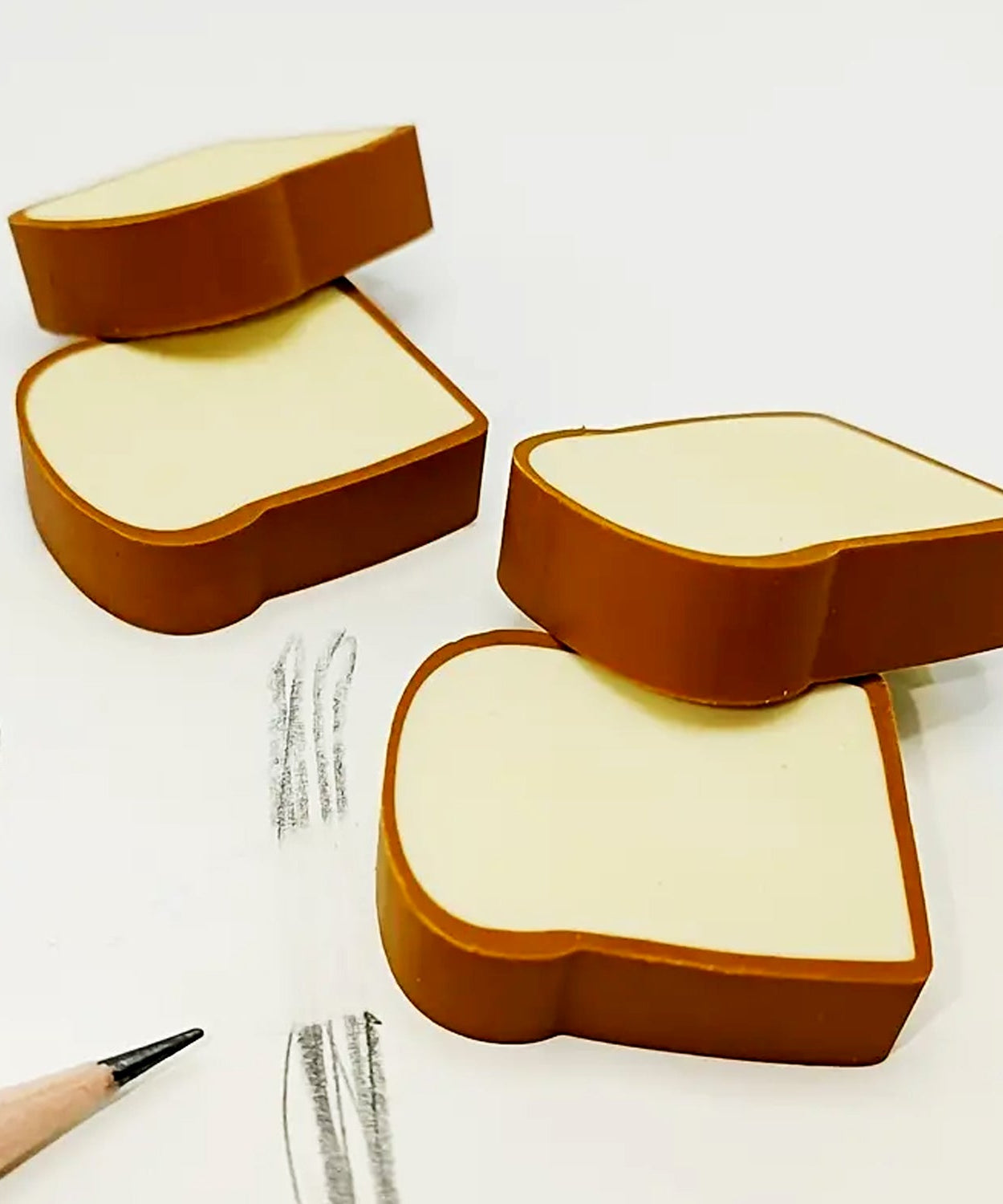 3D Toast Bread Shape Eraser for Kids, Cartoons Erasers Toast Bread Erasers Bread Shaped Eraser for Students, Gift, Cute Fun Food Erasers for School Classroom, Stationery for Boys & Girls (4 Pcs Set)