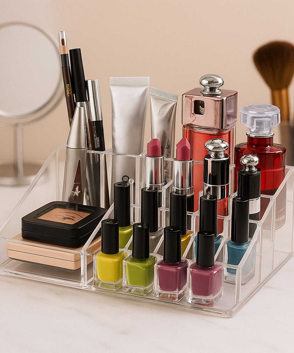 16 Compartment Cosmetic Makeup Jewellery Lipstick Storage Organiser Box, Cosmetic Storage Box Make-up Lipstick Organizer / Lipstick Holder Case  Transparent