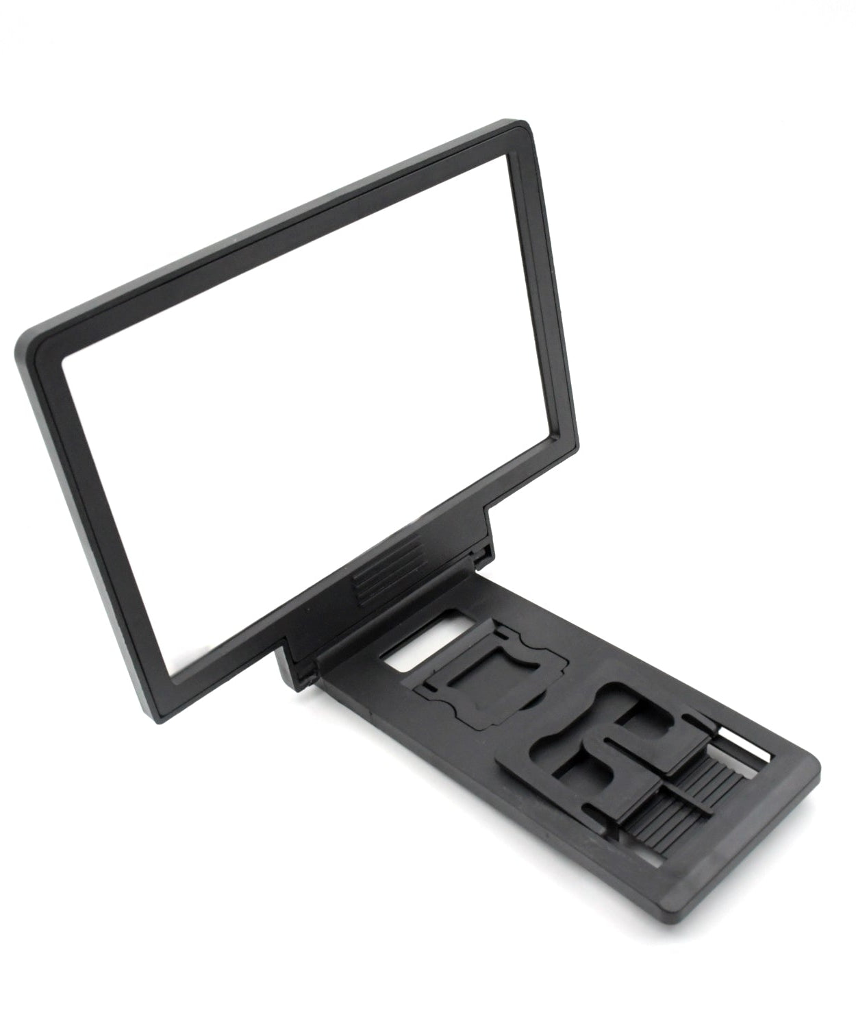 Close-up of 3D video screen magnifier, ideal for hands-free mobile viewing