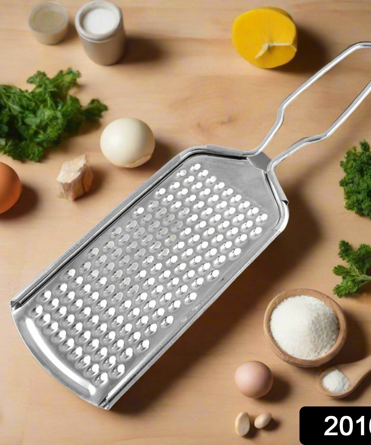 Stainless steel zester grater for zesting citrus, grating cheese, and nutmeg in the kitchen.