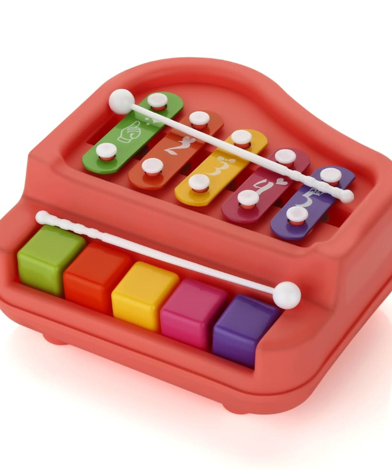 2 in 1 Baby Piano Xylophone Toy for Toddlers, 5 Multicolored Key Keyboard Xylophone Piano, Preschool Educational Musical Learning Instruments Toy for Baby Kids Girls Boys 3+ Years (1 Pc)