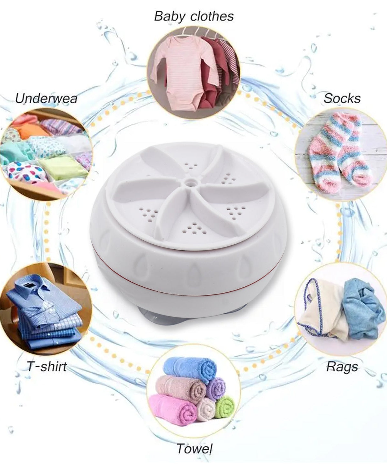 USB turbine wash used while washing cloths in all kinds of places mostly household bathrooms.