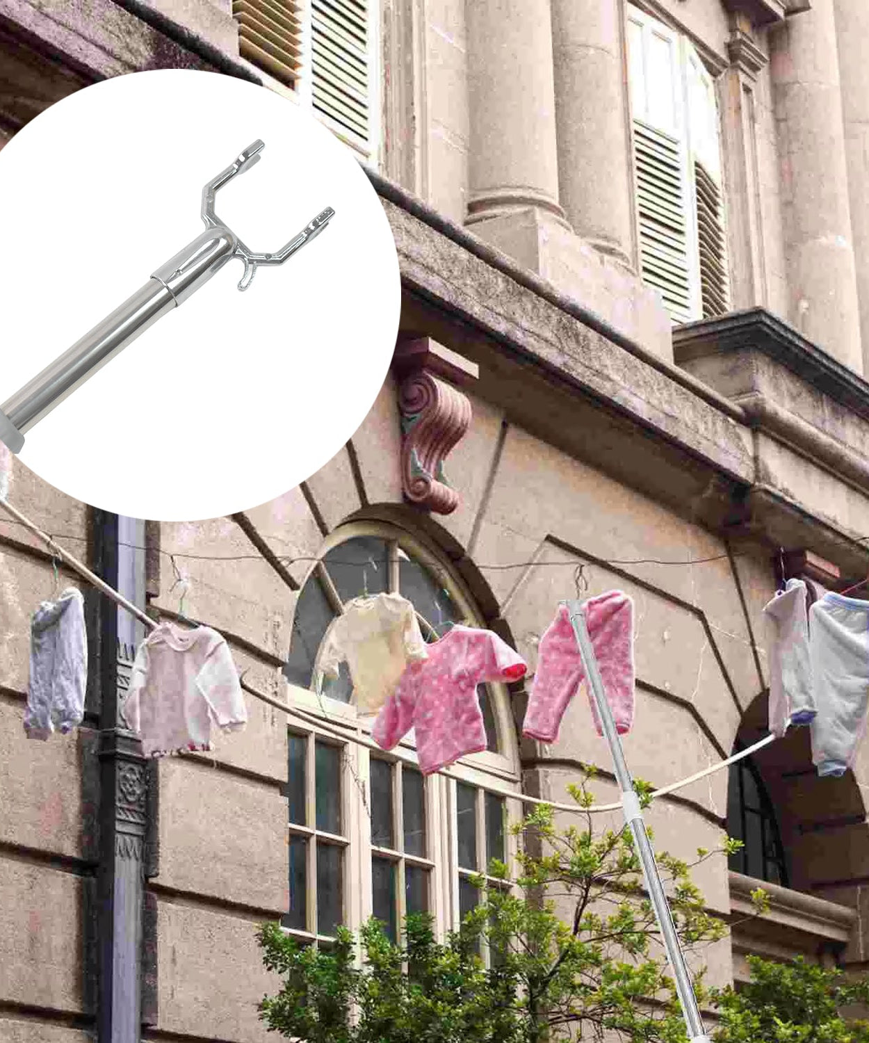 Stainless Steel Telescopic Pole Clothes Hooks Hanger (1 Pc / 155 cm)