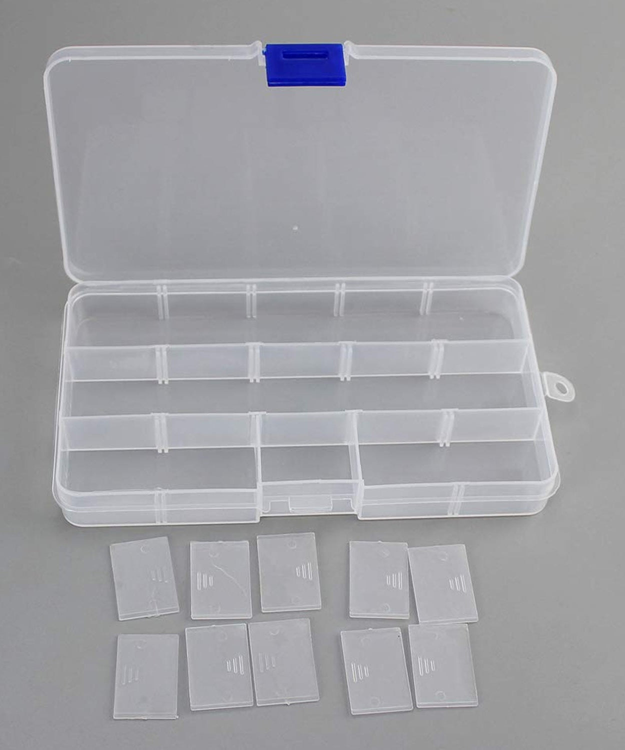 15-Grid Clear Plastic Jewelry Organizer Box with Dividers (1 Pc)