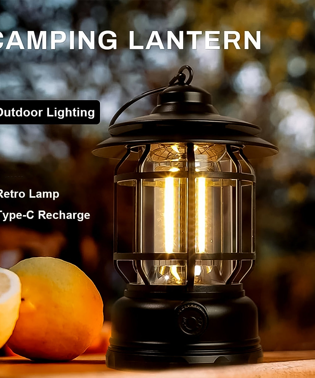 LED Camping Lante Light Retro Style Lighting Battery Type-c Rechargeable (1 Pc)