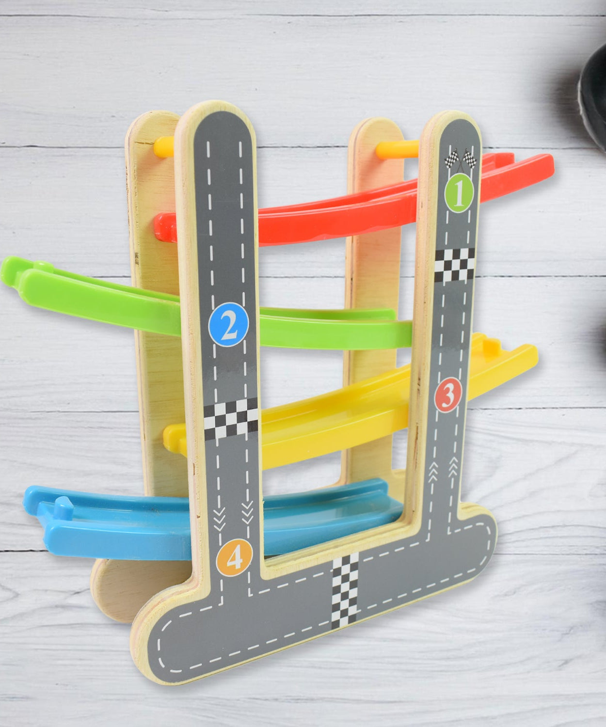Car Racer Track Play set Wooden Click Clack Toys With 4 Mini Racers (1 Set)