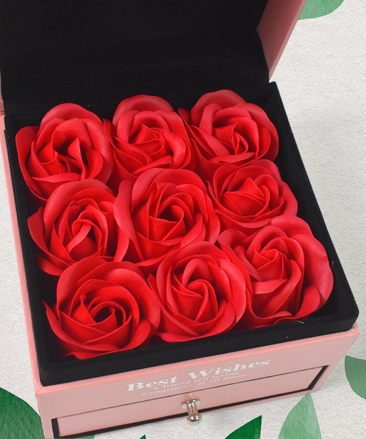 Preserved Eternal Rose Flower Gift Box Drawer with I Love You & Artificial 9 Pcs Rose (1 Set)