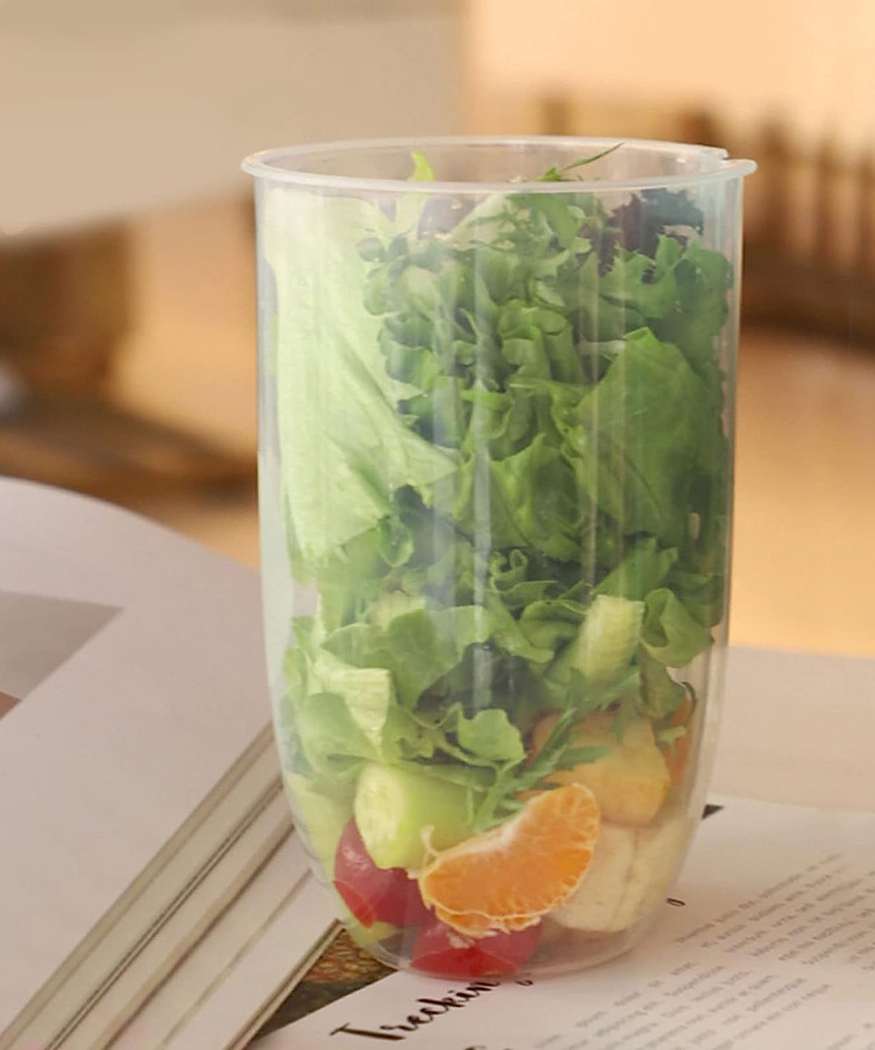 Portable salad mixing cup, perfect for business travel