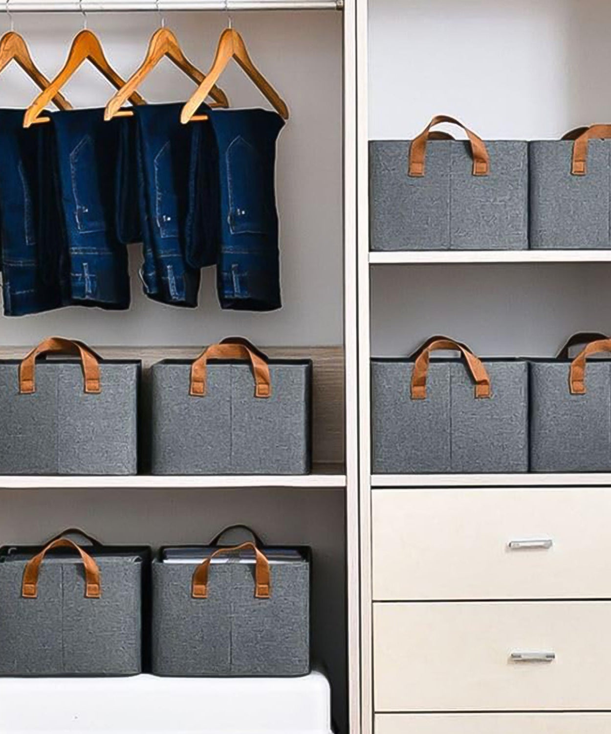 Cloth storage baskets, closet storage bins, Canvas Fabric Storage Basket for shelves, basket organizers for shelf, storage bins for clothes (48×27 Cm)