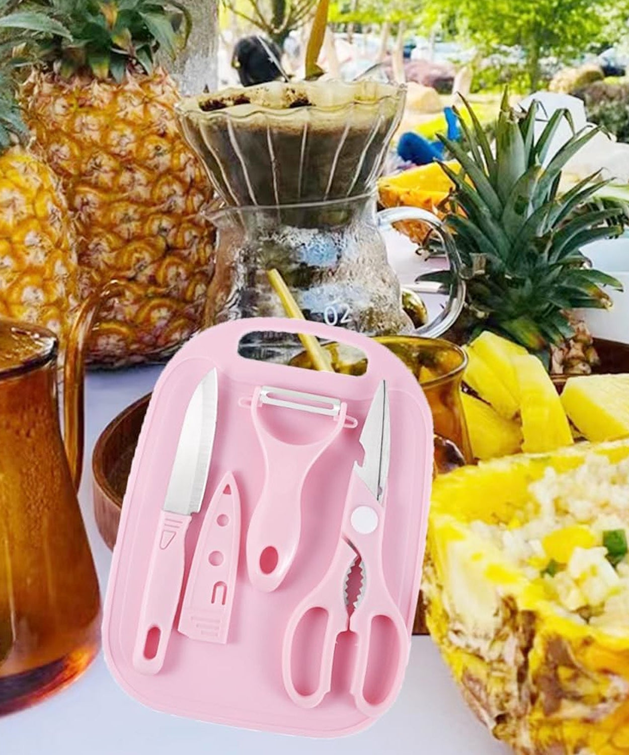 Travel-friendly mini cutting board set with knife and peeler