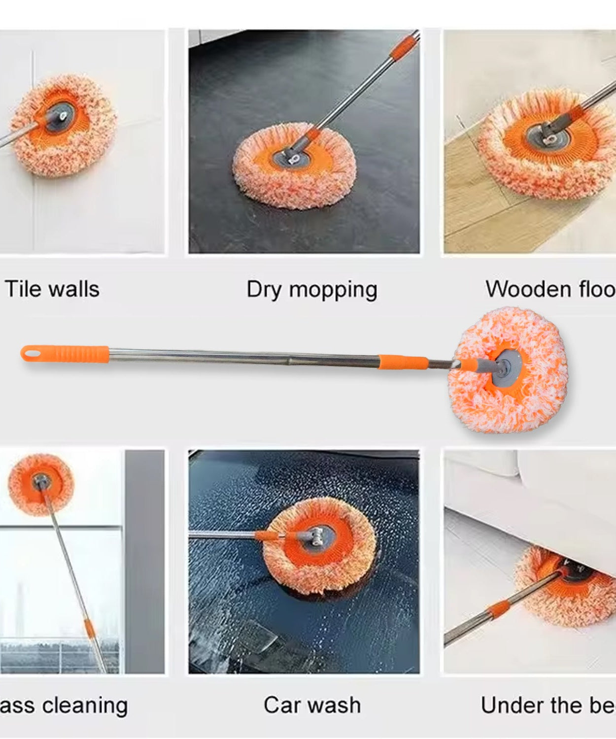 360° Rotatable Ceiling Dust Cleaning Mop Extendable Long Lightweight Handle Mop Heads Pad, Spin Scrubber for Ceiling Floor Bathroom Kitchen Tile