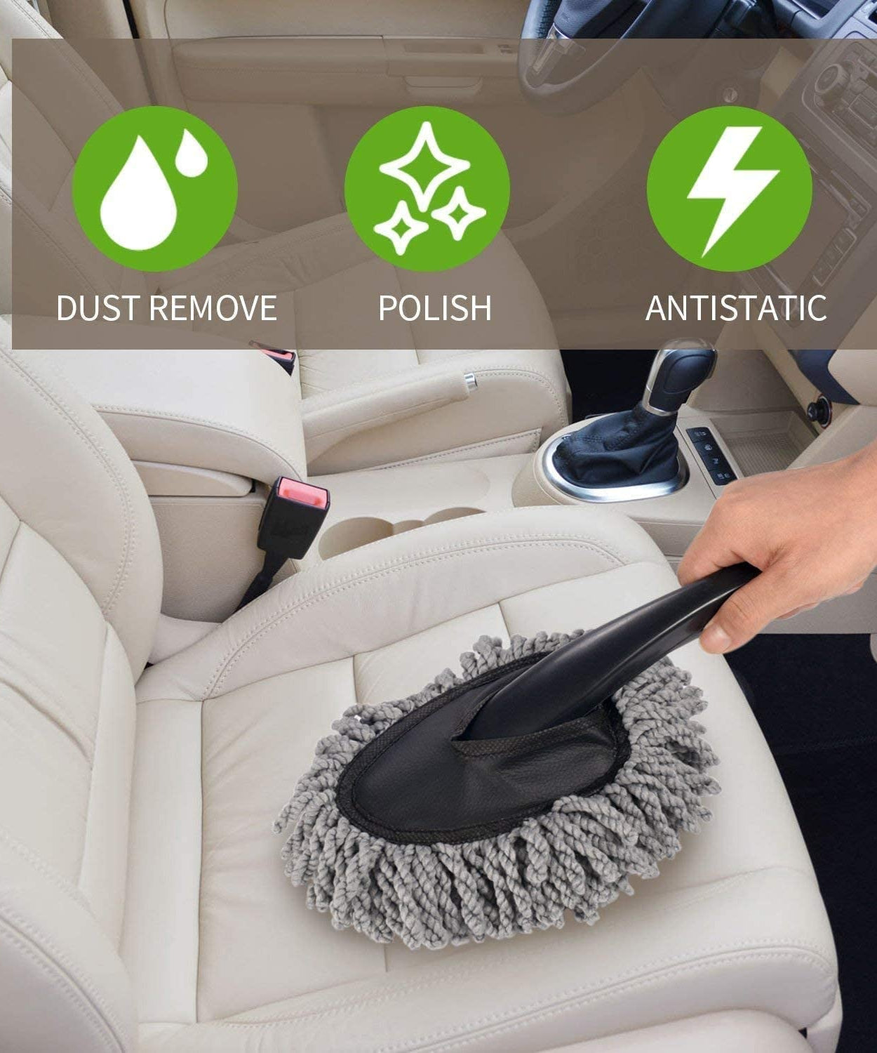 Microfiber dusting brush for car and home cleaning, for windows and exterior.