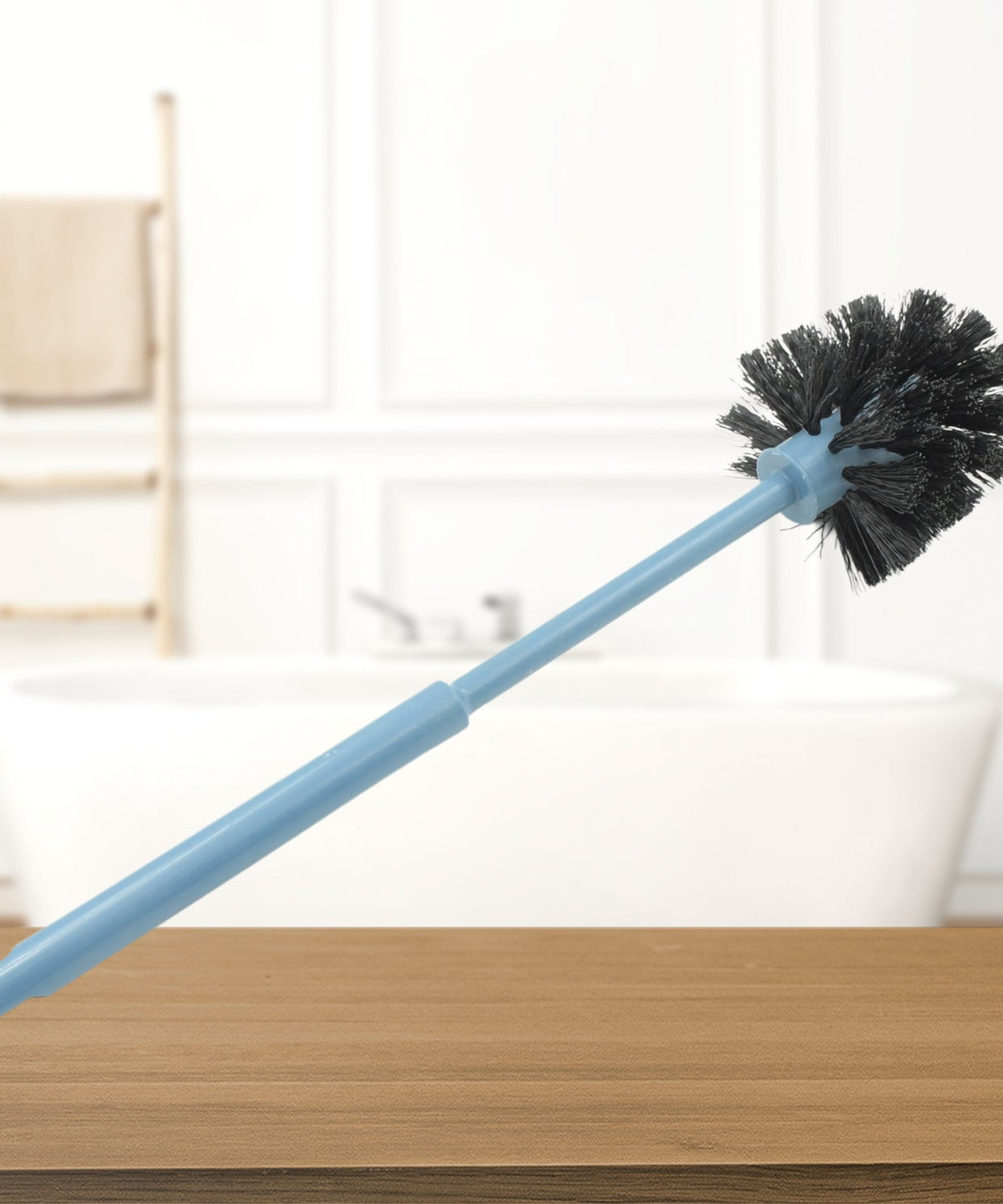 Round toilet brush with durable bristles for scrubbing