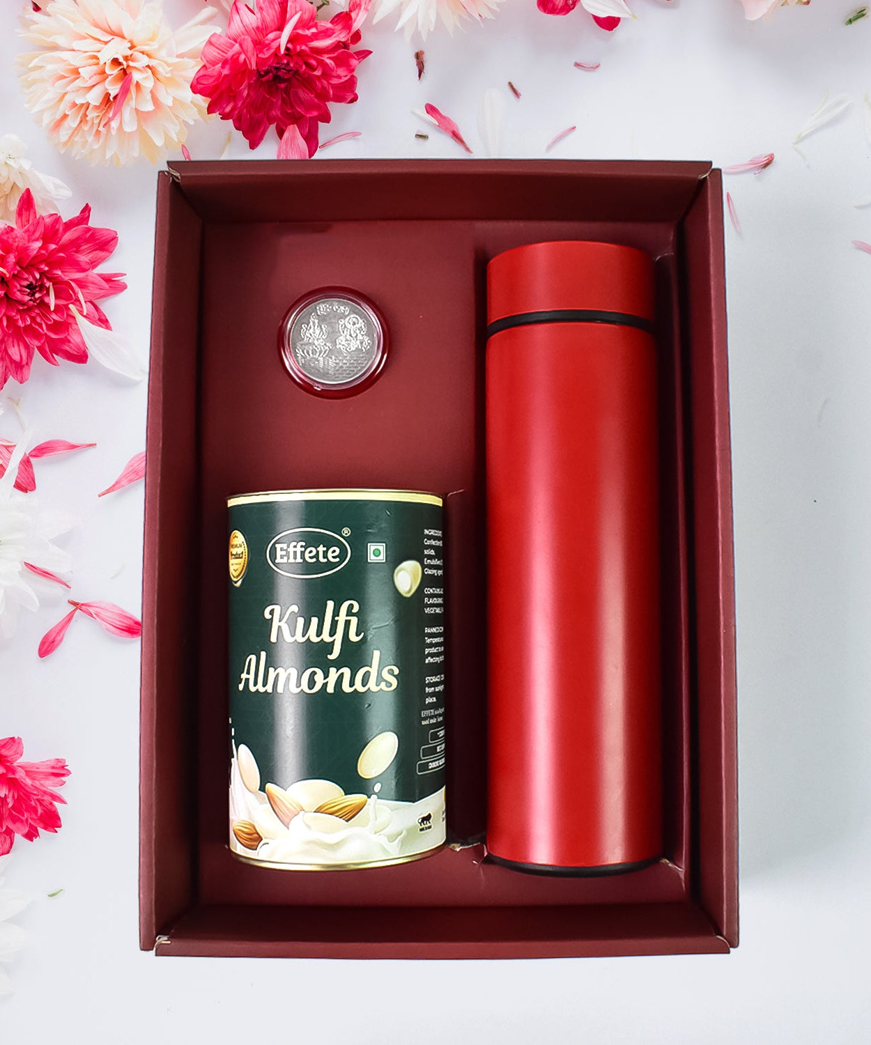 Personalized Temperature Water Bottle, Silver color Coin & Chocolate (With Attractive Multi Color Box / 3 Pc Set)