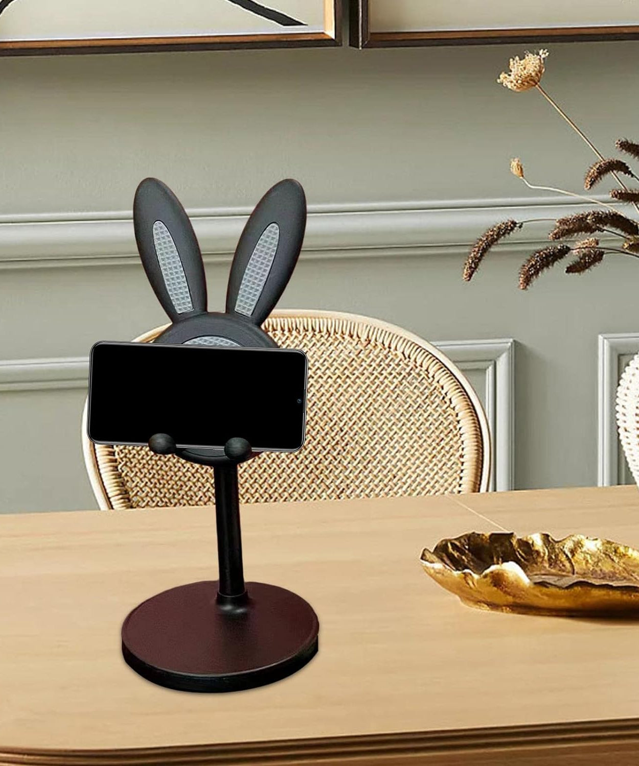 Adjustable bunny phone stand with cute design for desk use