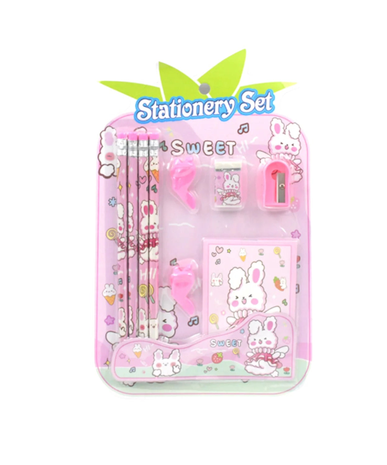 Diary and wooden pencils in kids' stationery kit.