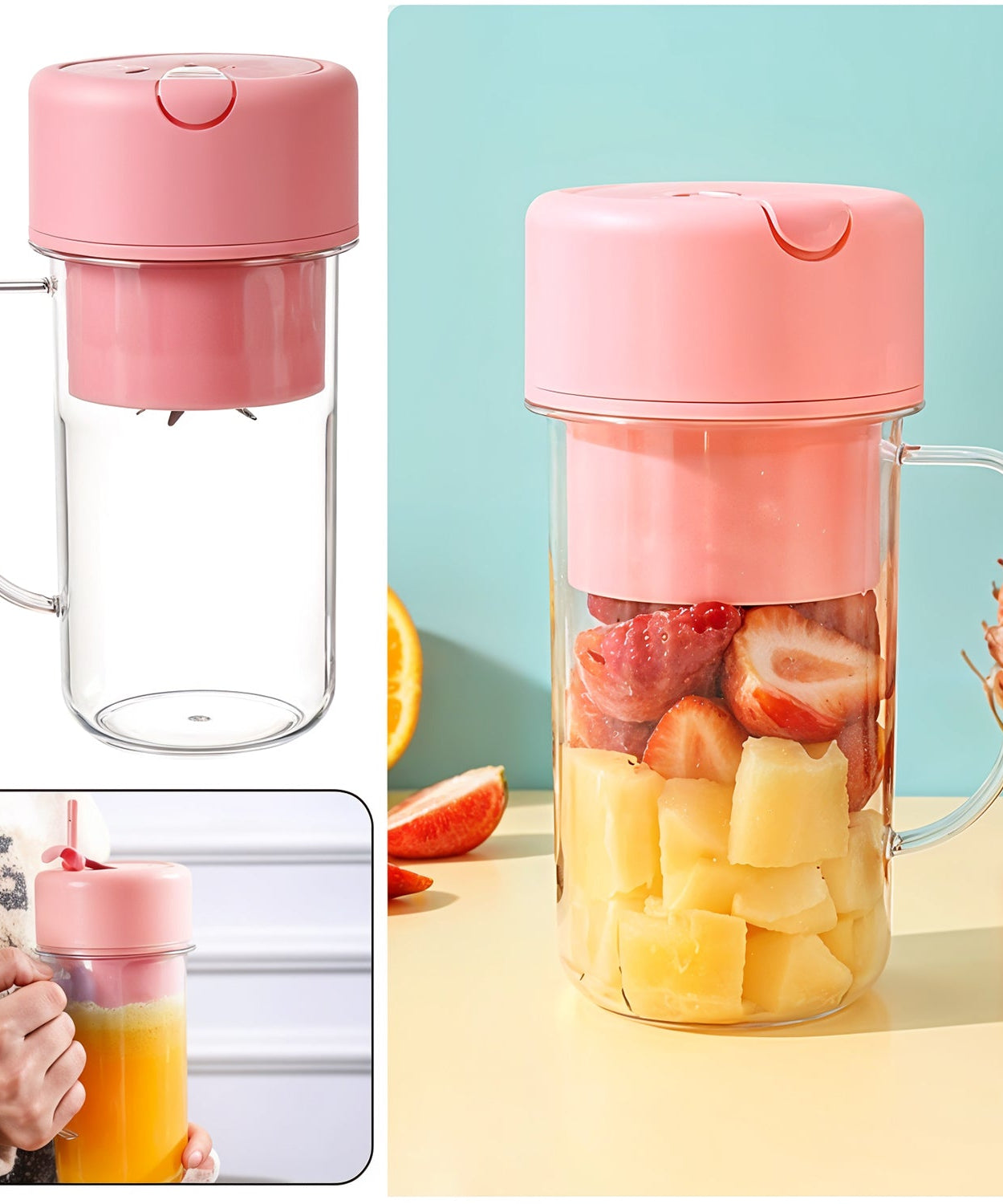 Portable Crusher Juicer With Handle & Straw, USB Rechargeable Multi Blades (420 ML)