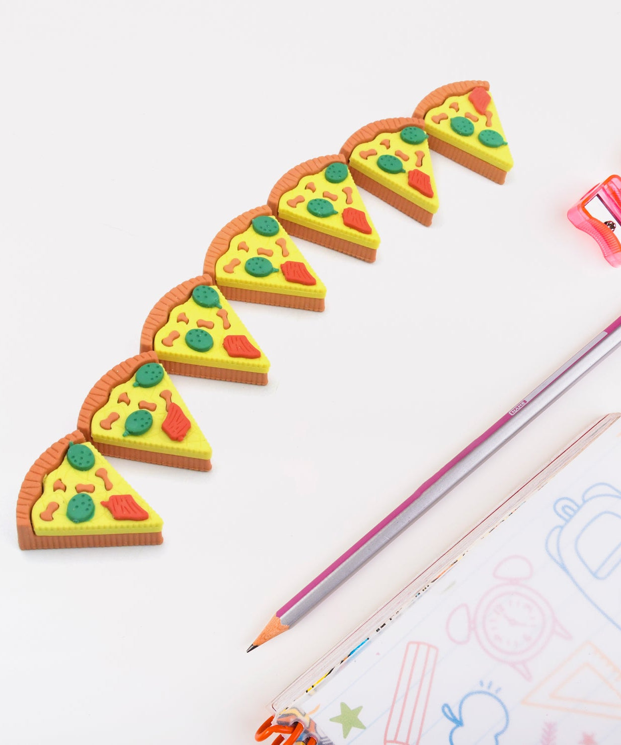 3D Pizza Slices Eraser Set – Fancy & Colorful Stationery for Kids & Gifts (7 slice)
