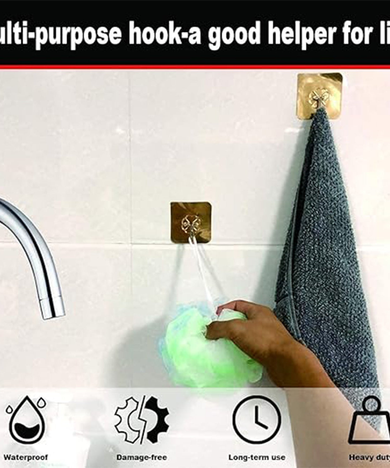 Adhesive Heavy-Duty Hooks for Kitchen and Bathroom (1 Pc / 6×6 Cm)