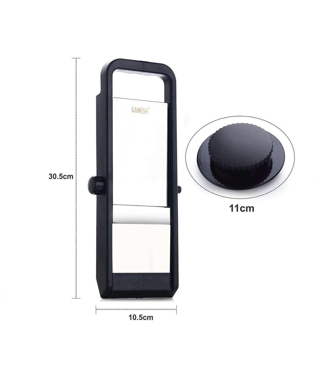 Ganesh adjustable slicer, plastic, black and silver, single piece.