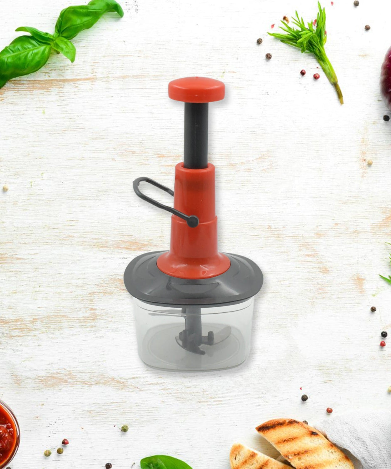 Food chopper with anti-slip base and 3 stainless blades