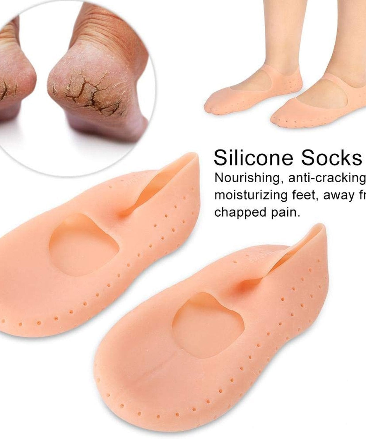 Silicone gel socks for cracked heels and moisturizing