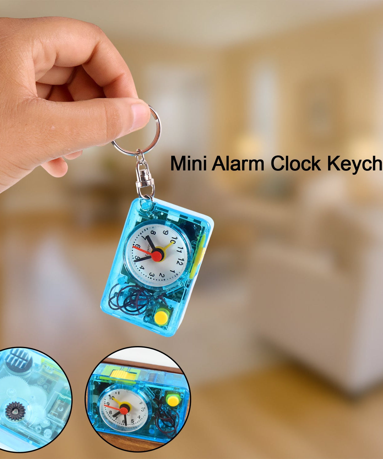Mini Alarm Clock Keychain – 1PC Portable Quartz Analog Clock Key Ring