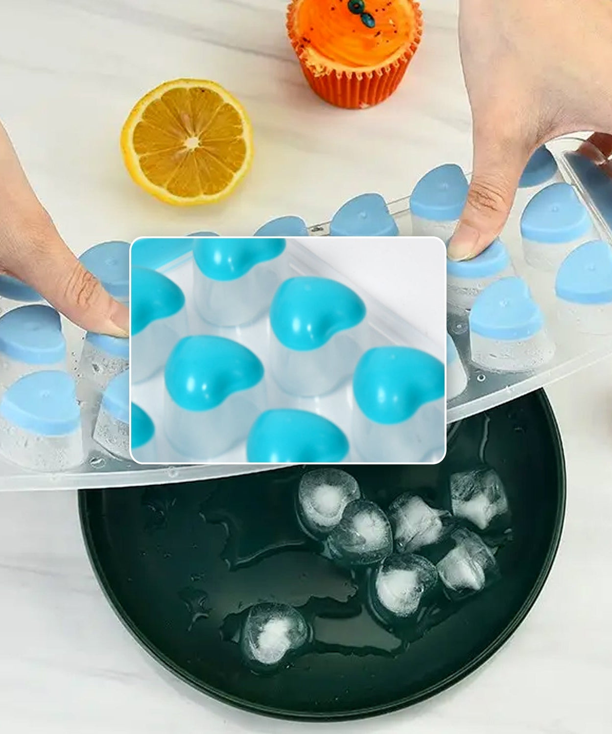 18-cube heart-shaped ice tray with flexible bottom