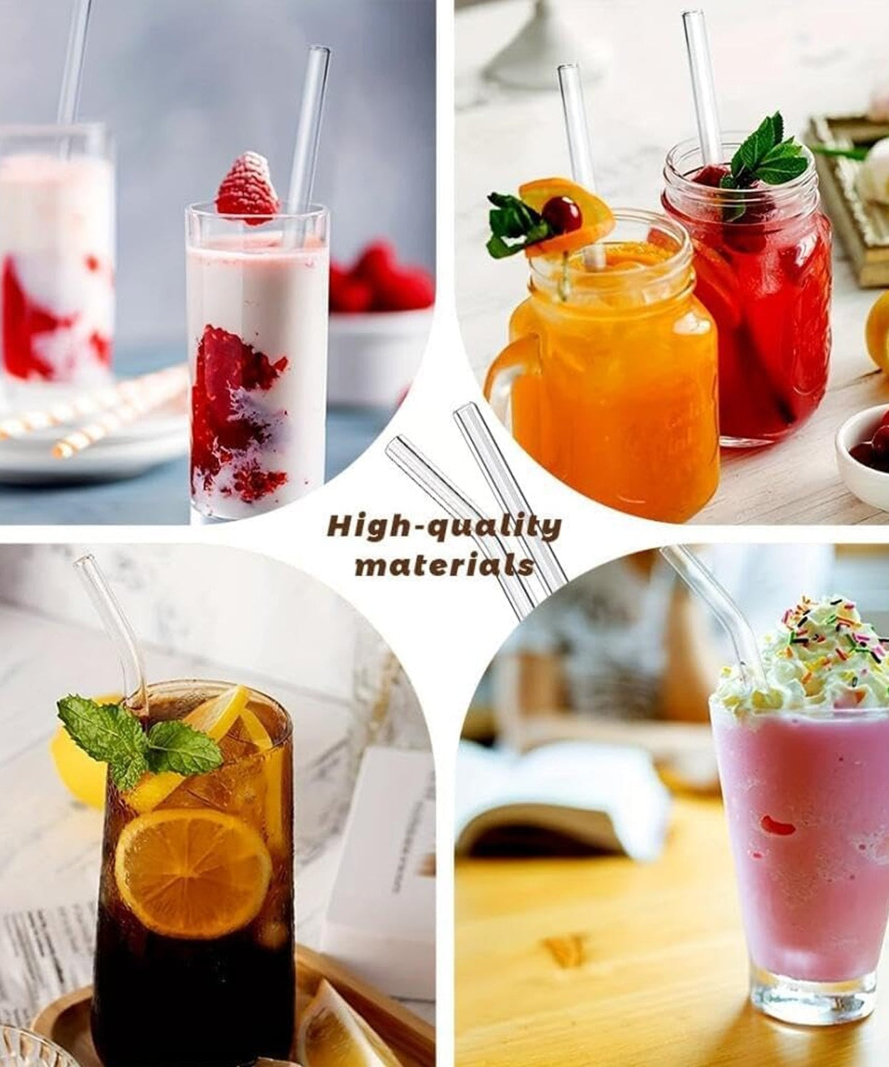 Reusable Glass Straws Clear Glass Drinking Straw 5Pc