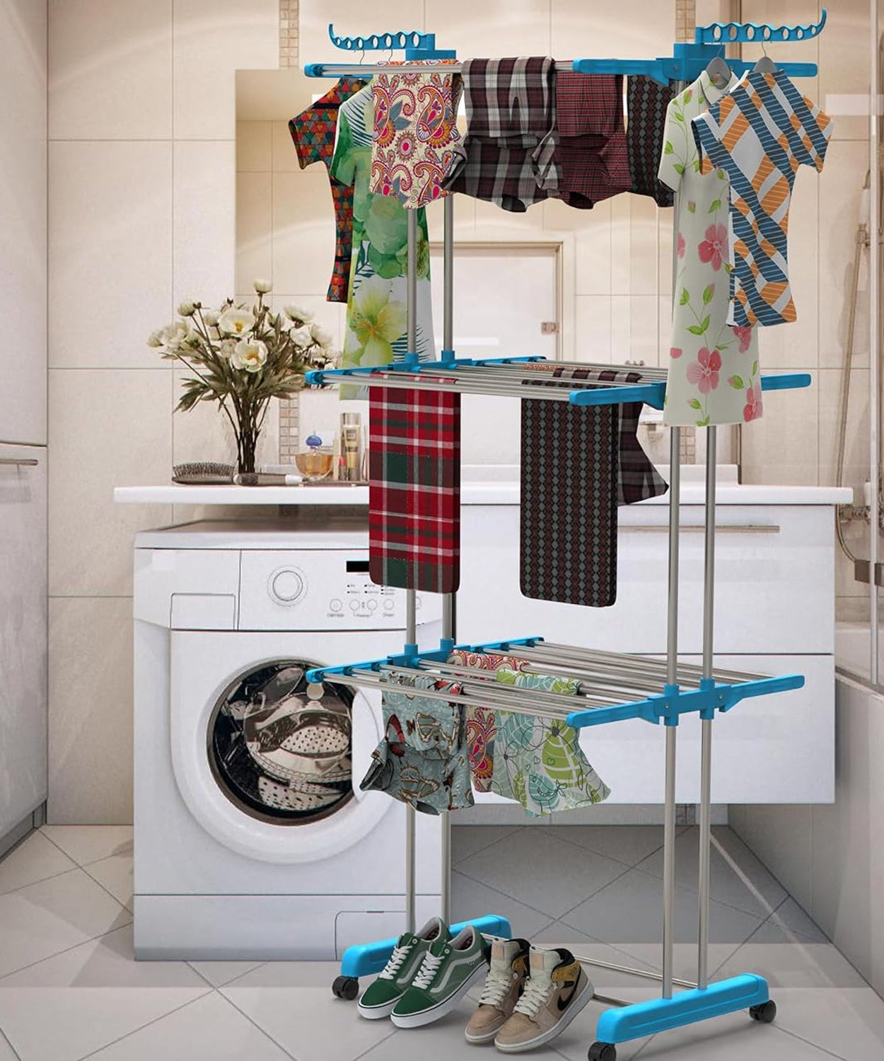 Premium Heavy Duty Stainless Steel 3 Layer Foldable Cloth Drying Stand (1 Set / With Brown Box)