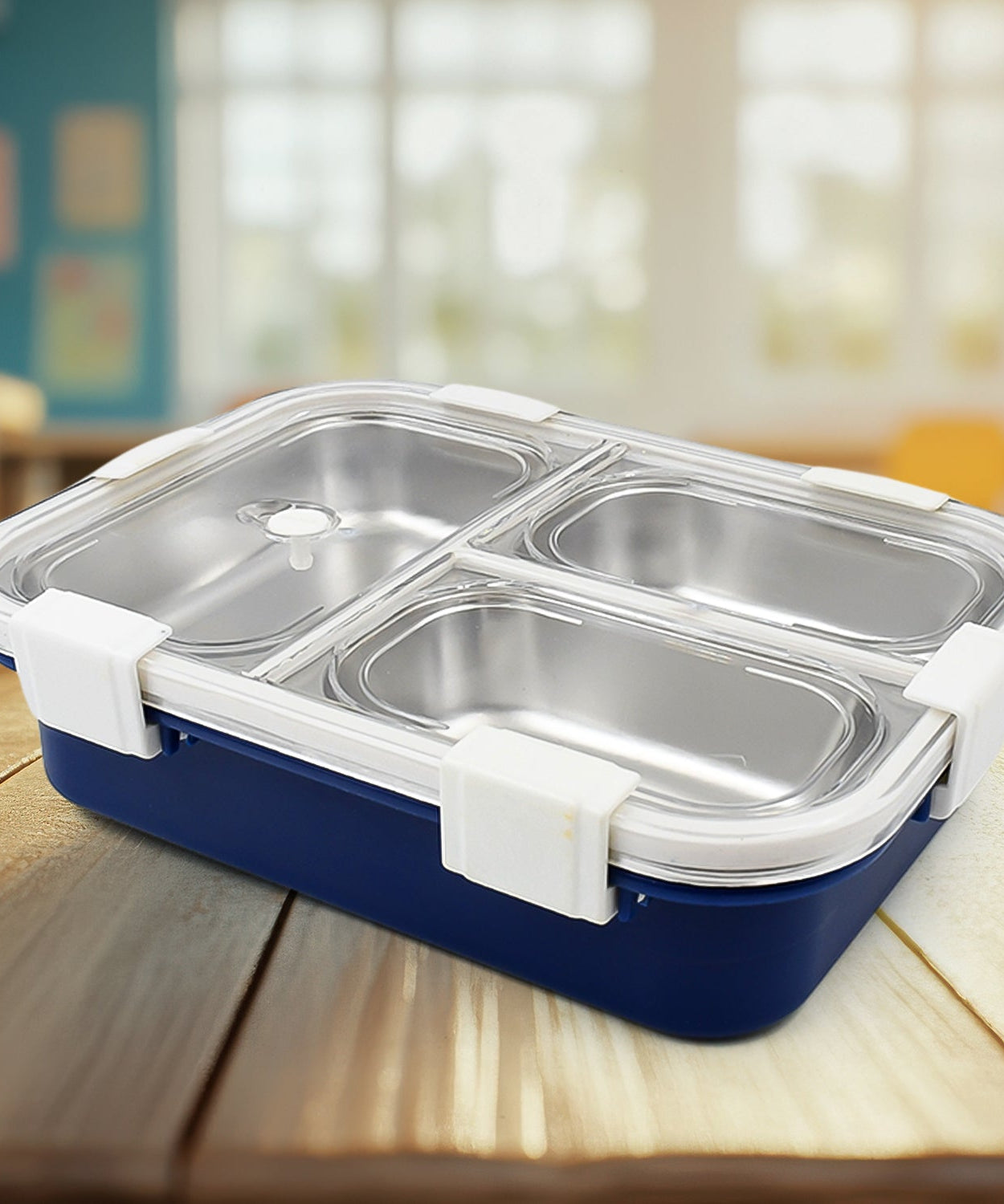 3 Compartment Transparent Stainless Steel Lunch Box for Kids, Tiffin Box, Lunch Box, Lunch Box for Kids, Insulated Lunch Box, Lunch Box for Office Women and Men, Stainless Steel Tiffin Box for Boys, Girls, School Office (Multi Color)